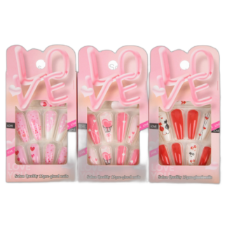 False Nail Hearts Pink/Red Asst Pre-Glued 12 Pc