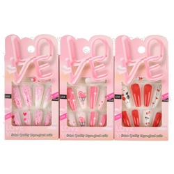False Nail Hearts Pink/Red Asst Pre-Glued 12 Pc