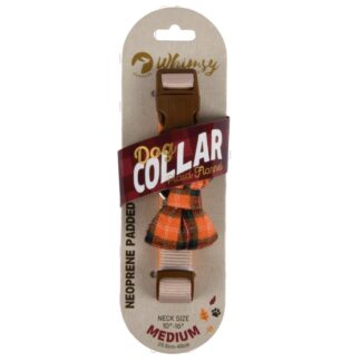 Whimsy Dog Collar W/Plaid Bow Brwn Asst Sz