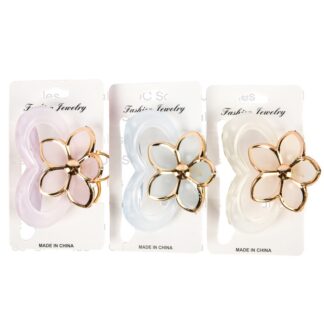 Hair Claw Flower Clip Asst Color W/Gold Trim