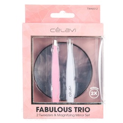 Celavi Fabulous 2 Tweezers & 1 Magnifying Mirror Set