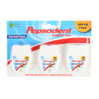 Pepsodent Dental Floss Pick Mint Waxed 100 Yd 3Pk
