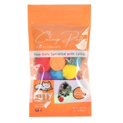 Cat Toy W/Catnip Puff Balls Asst Colors 7 Pk Disp