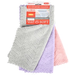 Kocina Fleece Cleaning Towel Asst Col 11.8X11.8" 3Pc