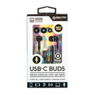 Sentry Usb-C Earbuds W/Rgb Lights Black