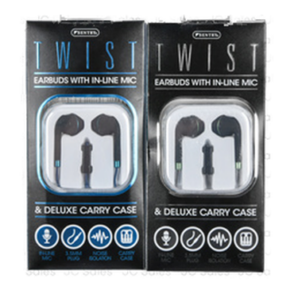 Twist Earbuds W/In-Line Mic & Case Asst Color