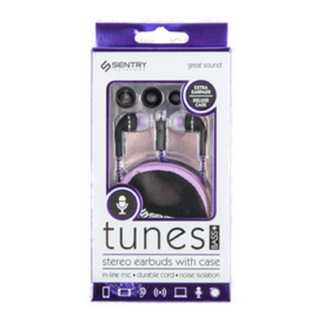 Sentry Tunes Bass+ Stereo Earbuds W/Case Purple