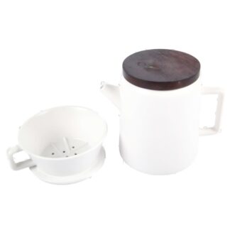 Ceramic Pour Over Pot W/Wood Lid White 32 Oz