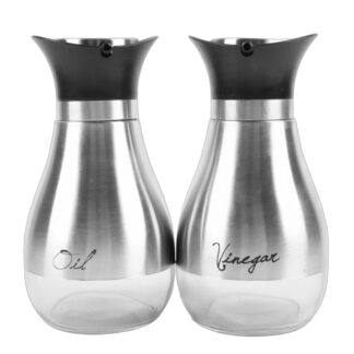 Cafe Contempo Silver & Glass Oil & Vinegar Bottles 2 Pc