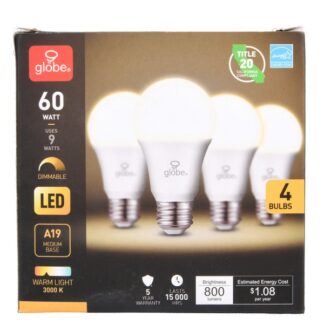 Globe Led Bulb Warm Light 60 Watt 4 Pk