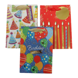 Happy Bday Gift Bag Foil Accent Ribbn Handl Asst Wsm