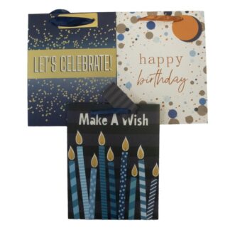 Happy Bday Gift Bag Foil Accent Ribbn Handl Asst Med
