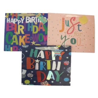 Happy Bday Gift Bag Foil Accent Ribbn Handl Asst Wlg