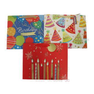 Happy Bday Gift Bag Foil Accent Ribbn Handl Asst Wlg