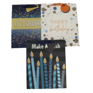 Happy Bday Gift Bag Foil Accent Ribbn Handl Asst Lg