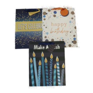 Happy Bday Gift Bag Foil Accent Ribbn Handl Asst Lg