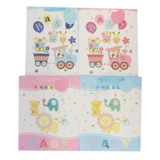 Baby Boy Gift Bag Foil Accent Ribbon Handl Asst Lg