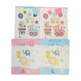 Baby Boy Gift Bag Foil Accent Ribbon Handl Asst Lg