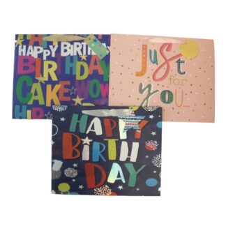 Happy Bday Gift Bag Foil Accent Ribbn Handl Asst Wxl
