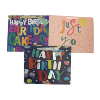 Happy Bday Gift Bag Foil Accent Ribbn Handl Asst Wxl