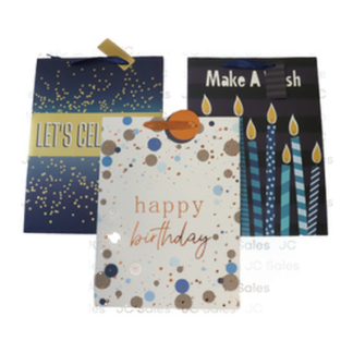 Happy Bday Gift Bag Foil Accent Ribbn Handls Asst Xlg