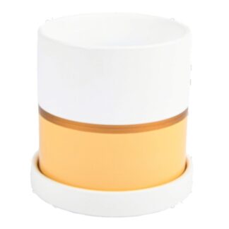 Ceramic Flower Pot W/Saucer Beige Color 5.5 In