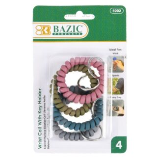 Bazic Wrist Coil With Key Holder Asst Color 4 Pc