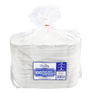 Axxion Compostable Paper Trays White 8.5 X 6 In 100 Ct