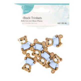 Flat Back Trinkets Blue Teddy Bear 6 Ct
