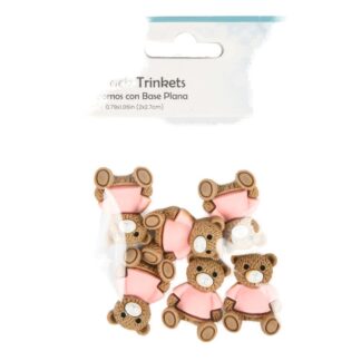 Flat Back Trinkets Pink Teddy Bear 6 Ct