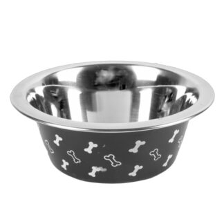 Dog Bowl Stainless Steel Mini Bones Black 26.88 Oz