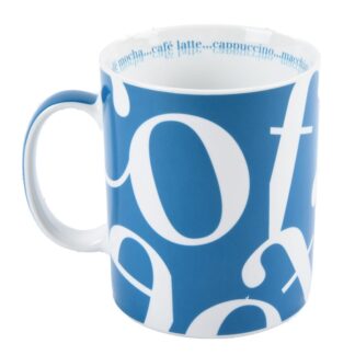 Ceramic Coffee Mug Blue Writing