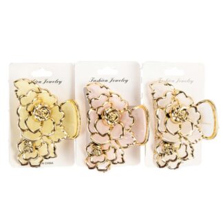 Hair Claw Flower Clip Asst Colors W/Gold Trim