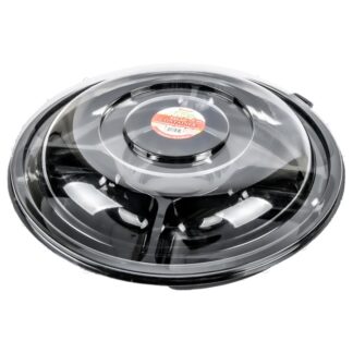 Disposable 5-Comp Salad Container Black W/Lid 12.4 X 3 In