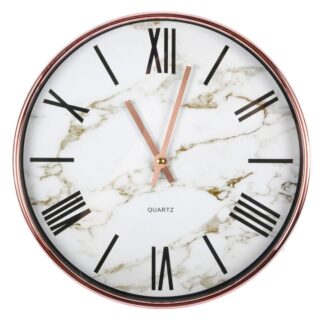 Stylish Wall Clock Rose Gold/Marble 11.75 In