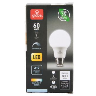 Globe Led Light Bulb Daylight 60 Watt 1 Pk