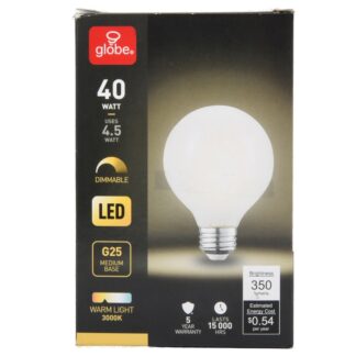 Globe Led Light Bulb Warm Light 40 Watt 1 Pk