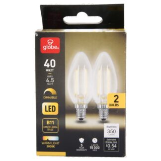 Globe Led Bulb Candelabra Warm Light 60 Watt 2 Pk