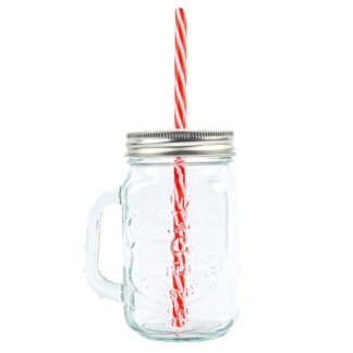 Mason Glass Jar W/Lid & Straw Clear 16 Oz Pdq
