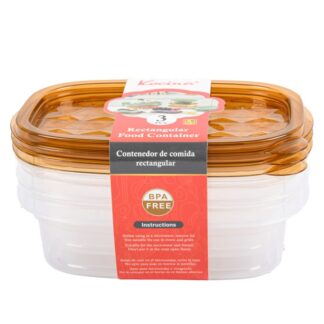 Plastic Rect Food Container W/Lid 11 Oz 3 Pc