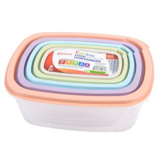 Plast Rect Rainbow Food Container W/Lid Asst Sz 5 Pc