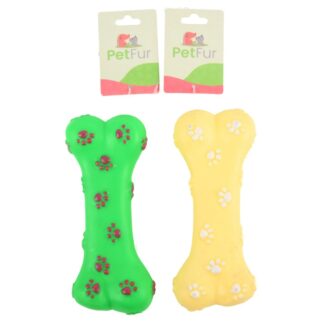 Pet Toy Vinyl Bone W/Paws Asst Colors 5.9 X 2 In