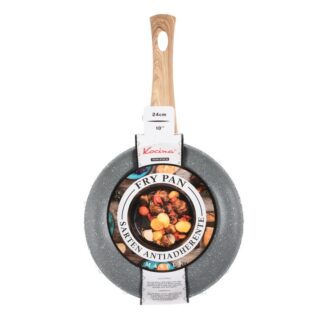 Non-Stick Fry Pan Marble Gray Wood Handle 10 In