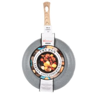 Non-Stick Fry Pan Marble Gray Wood Handle 11 In