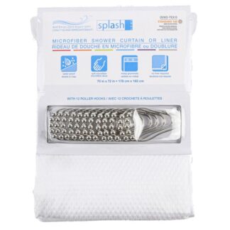 Microfiber Shower Curtain/Liner W/Hooks White 70 X 72 In