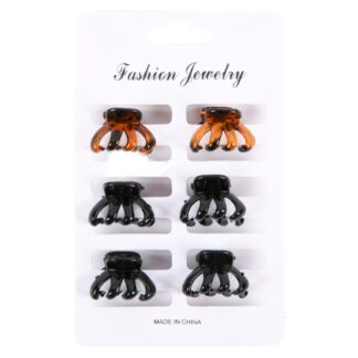 Mini Hair Claw Clips Black & Brown 6 Pc