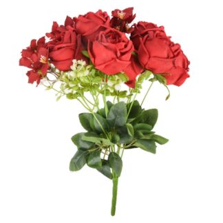Artificial 11 Head Red Rose Bunch