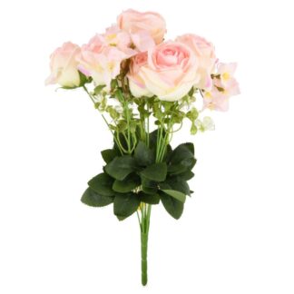 Artificial 11 Head Pink Rose Bunch