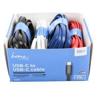 Usb-C To Type-C Flat Cable Asst Colors 10 Ft Disp