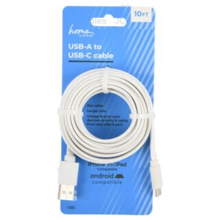 Usb-A To Usb-C Flat Cable White 10 Ft